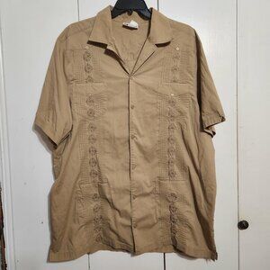 KingSize Men’s 3XL Tall Guayabera Shirt Tan Embroidered Mexican Wedding 3XLT